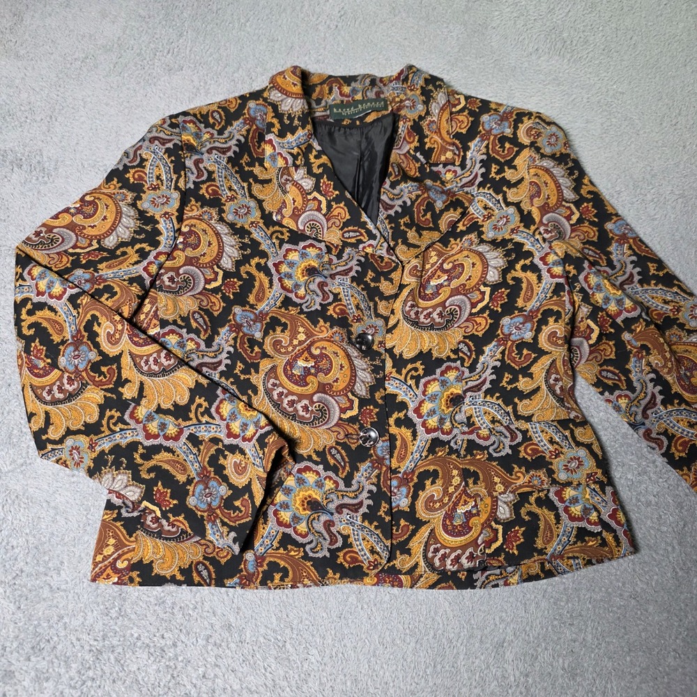 Harve Benard Womens Large Blazer Multicolor Paisley Two Button Lined Jacket